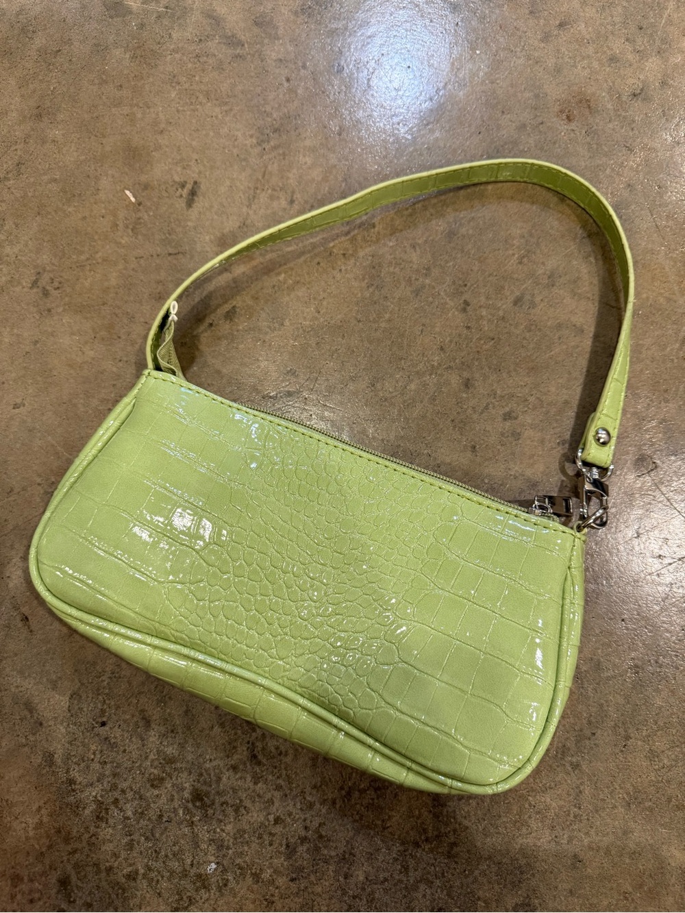 Green Croc-Embossed Shoulder Bag